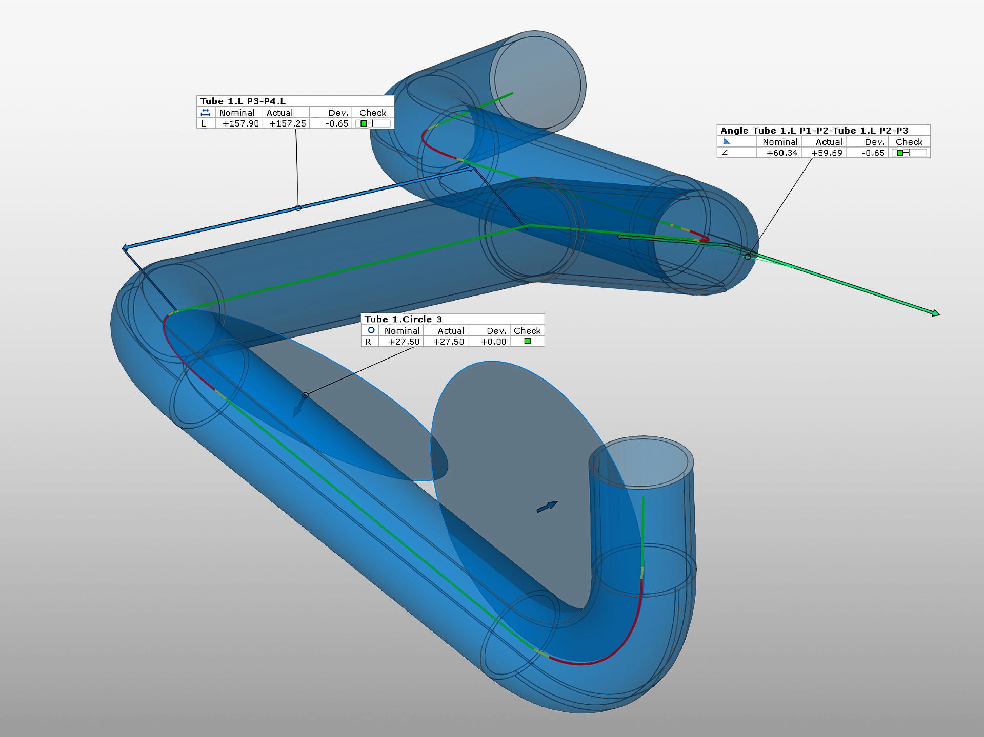 ZEISS INSPECT için Boru Kontrolü ile bükülme düzeltme parametrelerinin belirlenmesi