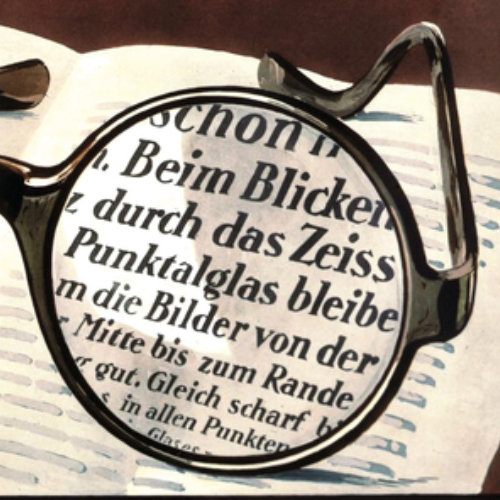 ZEISS Punktal camlarına ait eski bir reklamın, camın tamamından net görüş sağladığını gösteren görüntüsü. Bu 1912 yılında devrim niteliğindeydi. 