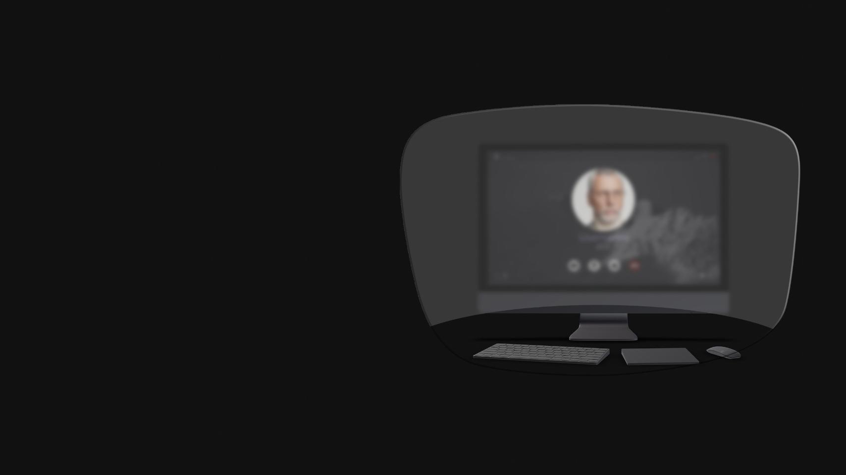 Masaüstü bilgisayar, klavye, fare ve kitabın okuma gözlüğü şematik çizimi ile görünümü, yalnızca çok yakın nesnelerin net bir şekilde görülebildiğini göstermektedir. Bilgisayar ekranı bulanık.