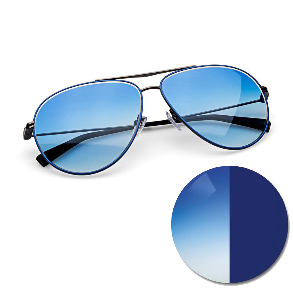 ZEISS AdaptiveSun degrade mavi ve açık ve koyu renk tonlarında renkli nokta içeren gözlükler