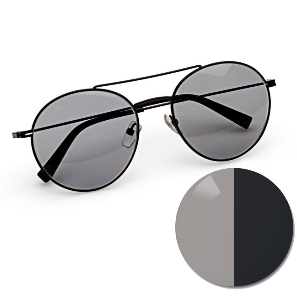 ZEISS AdaptiveSun solid gri ve açık ve koyu renk tonlarında renkli nokta içeren gözlükler